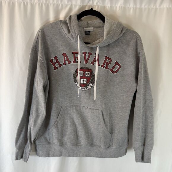 Harvard Hoodie Women's Small Grey Pullover Drawstring Pockets Forever 21 - Picture 1 of 13